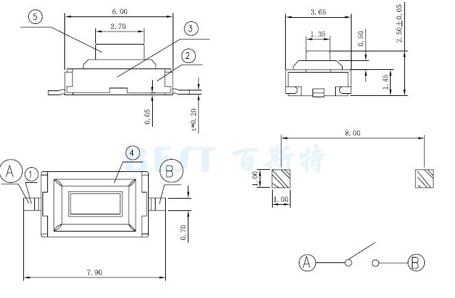 輕觸開關(guān)TS-1181參考圖紙 輕觸開關(guān)TS-1181參考圖紙
