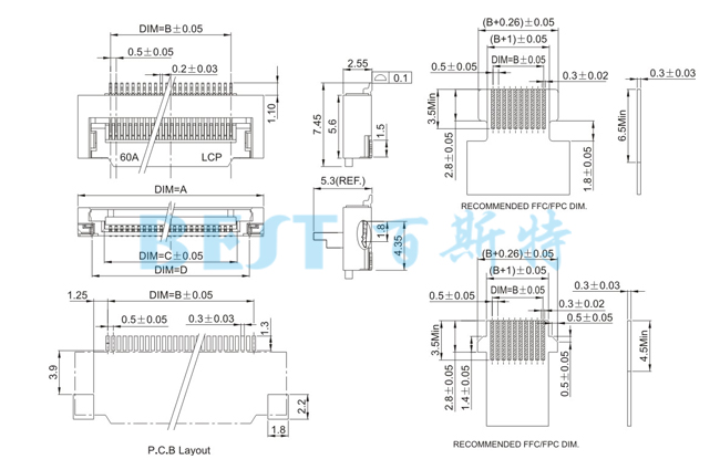 FPC連接器0.5K-KX-NPWB-T-R參考圖紙 FPC連接器0.5K-KX-NPWB-T-R參考圖紙